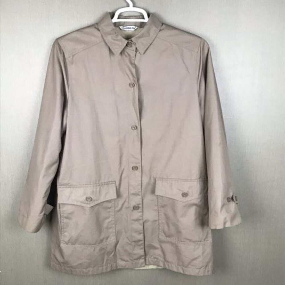 London Fog Womens Beige Button-Up Coat With Removable Sherpa Lining Size 14 Weat